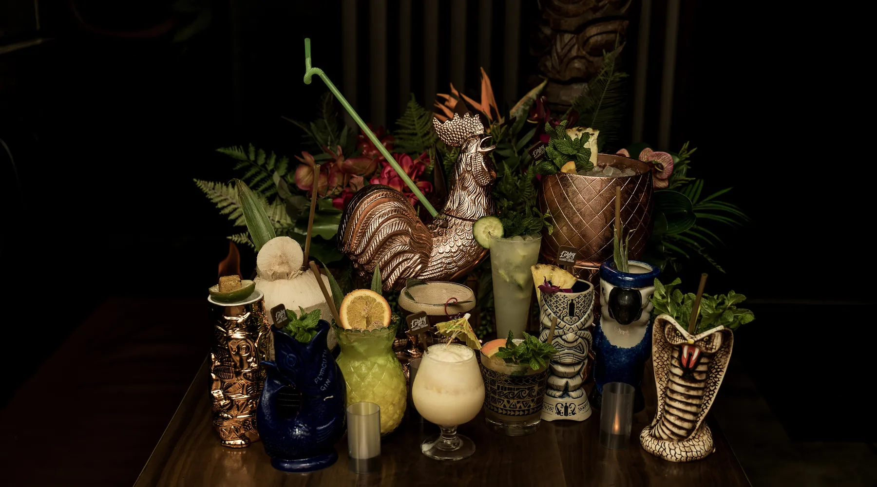 Happy hour tiki cocktails at The Lobby Tiki Bar Oceanside CA