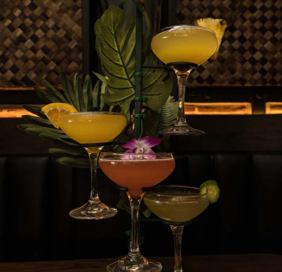 Happy hour cocktails at The Lobby Tiki Bar Oceanside