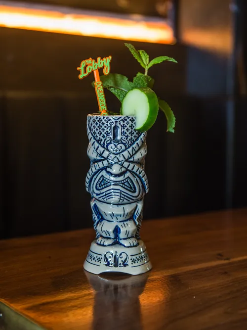Jet Ski Money tiki cocktail at The Lobby Tiki Bar Oceanside