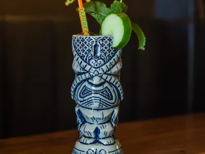 Jet Ski Money tiki cocktail at The Lobby Tiki Bar Oceanside