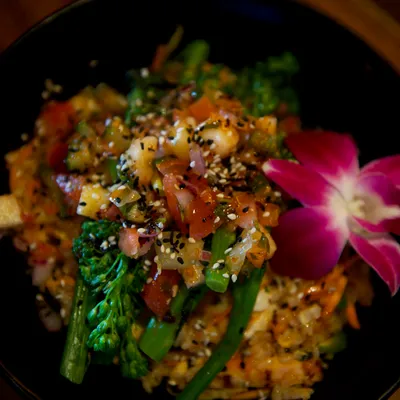 Spicy Chicken Bowl at The Lobby Tiki Bar Oceanside CA