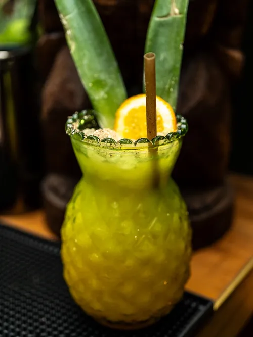 Painkiller tiki cocktail at The Lobby Tiki Bar Oceanside