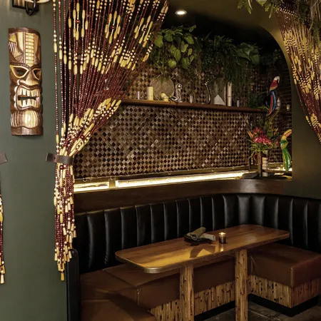 Tiki decor at The Lobby Tiki Bar Oceanside private bar buyout venue